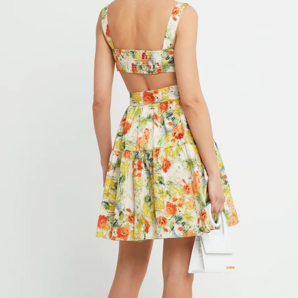 O.P.T Reese Set Crop Top High Waist Skirt Tropical Vaca Floral Watercolor XS NWT - Picture 7 of 8